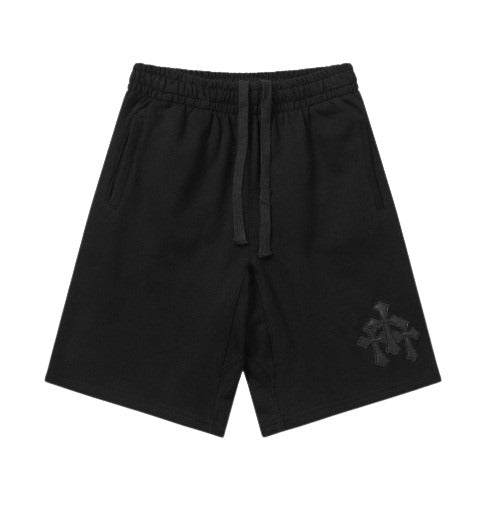 Chrome hearts 3 leather patch cross shorts black